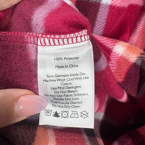 Eddie Bauer Fleece Sweater Women L Pink Plaid 1/4 Zip Long Sleeve Spring Outdoor - Picture 7 of 8